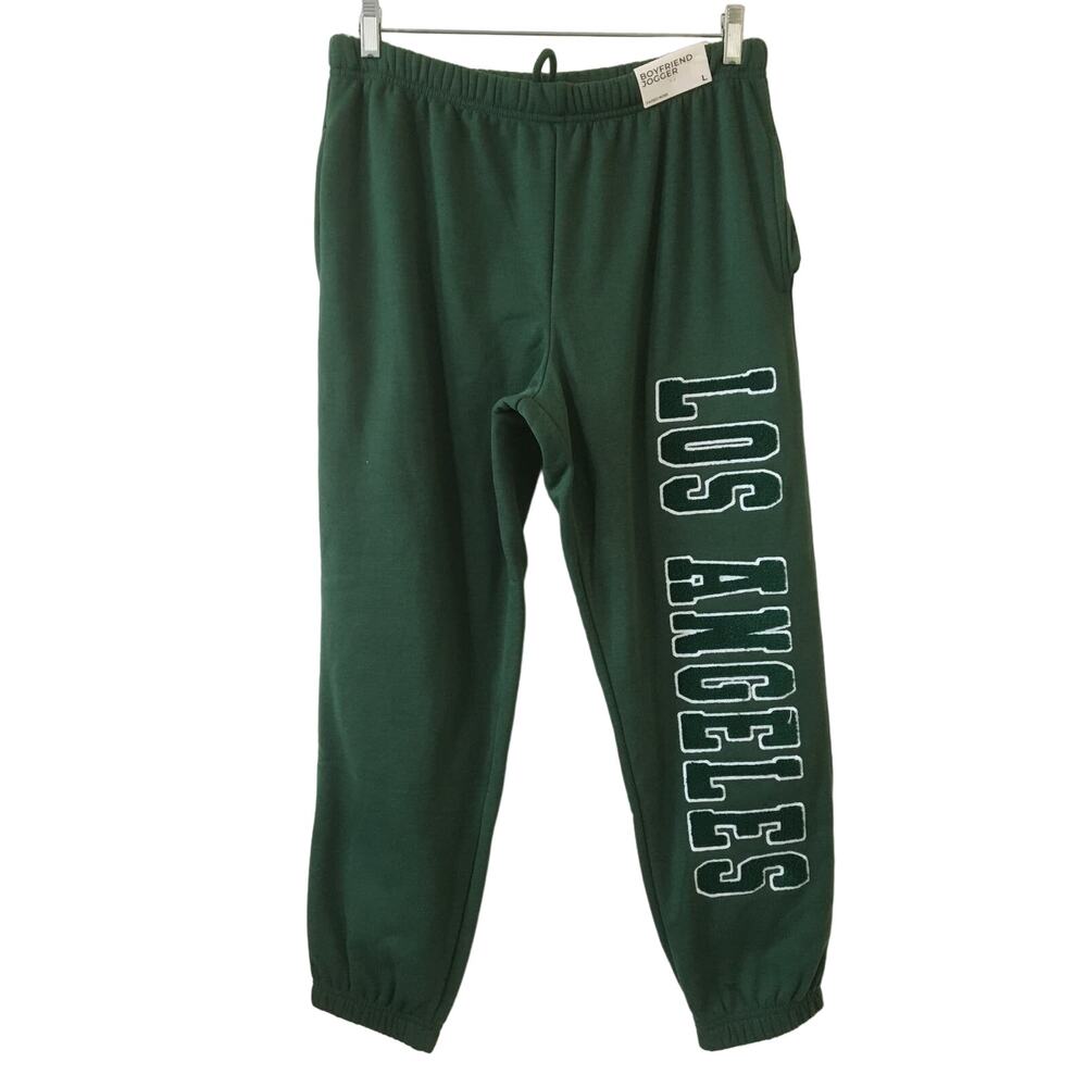 NWT Faded Rose Large Boyfriend Jogger Green Los Angeles Nobby Appliqué